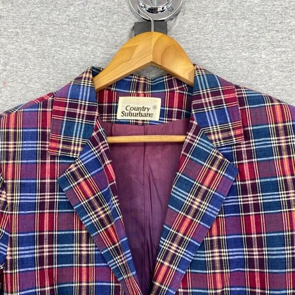 Vintage Country Suburbans Blazer Womens 16 Blue Red Plaid Button Jacket UNION - Picture 5 of 12